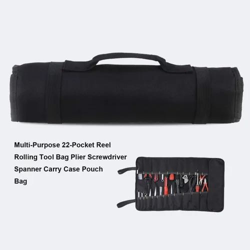 Vista 6 de Lurrose Bolsa de herramientas rodante portátil plegable alicates destornillador, llave inglesa, estuche de transporte, bolsa enrollable, organizador