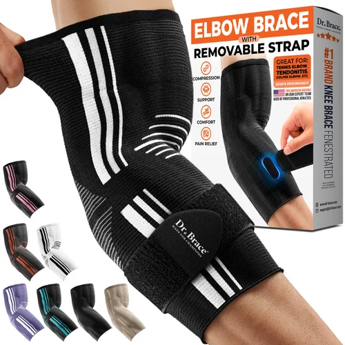 Vista 9 de DR. BRACE Elite - Codera, manga de compresión transpirable para codo con correa extraíble para golfistas, tratamiento de codo de tenista