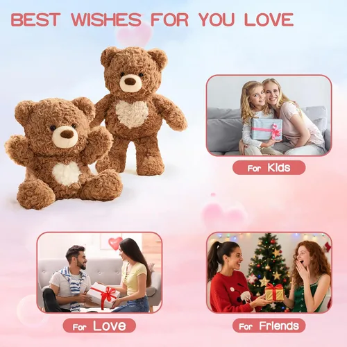 Vista 6 de Oso de Peluche de 34,8 cm con Corazón, Lindo Oso de Peluche de Felpa para Niñas y Niños (Beige)