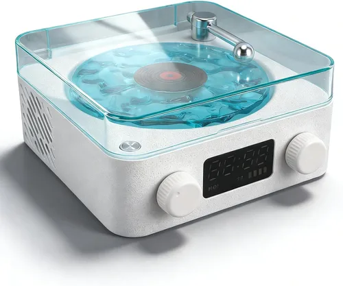 Vista 10 de Zunate Waves - Altavoz Bluetooth, tocadiscos vintage con luz ambiental, auxiliar portátil inalámbrico retro para dormir, luz LED recargable
