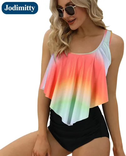Vista 4 de Jodimitty Trajes de baño para mujer, tankini para traje de baño de cintura alta dividida
