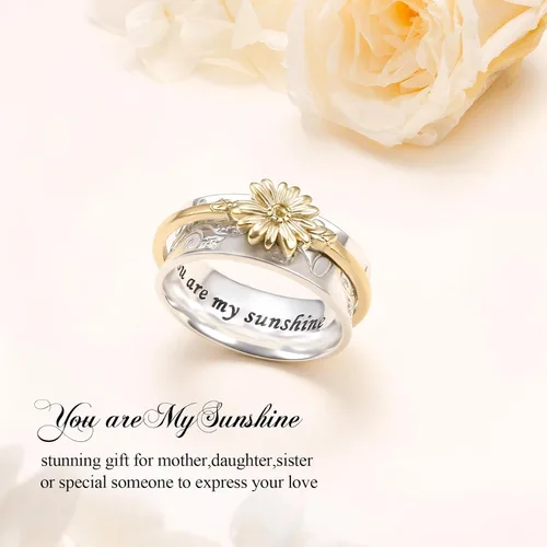 Vista 11 de Anillo giratorio para aliviar la ansiedad con margaritas You Are My Sunshine Flower Fidget Ring de plata esterlina TDAH para aliviar el estrés
