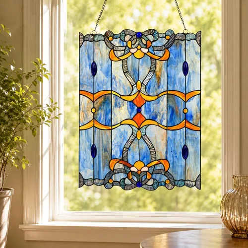 Vista 2 de Bieye W10042 Barroco Tiffany Style - Panel de ventana con cadena, azul, 17 pulgadas de ancho x 22 pulgadas de alto