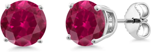 Vista 62 de Gem Stone King Aretes de plata de ley 925 con piedra natal redonda de 0.276 in para mujer