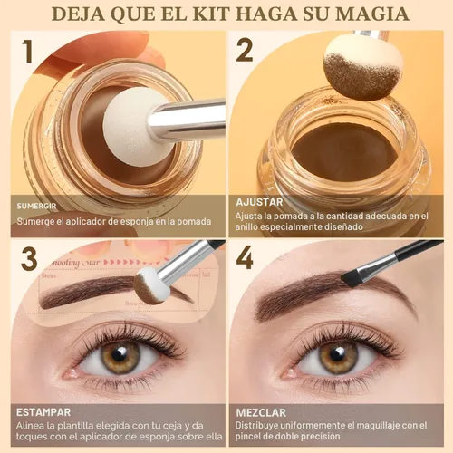 Vista 6 de LAVONE Kit de plantillas para cejas, trío de sellos para cejas con lápiz impermeable, pomada, 20 plantillas, cepillo de doble punta y aplicador