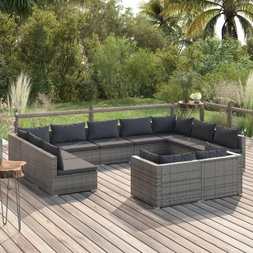 Vista 35 de Sofá de 3 plazas con cojines de ratán de poliéster marrón, juego de muebles de patio al aire libre con 3 sofás centrales para patio trasero, jardín