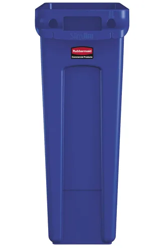 Vista 2 de Rubbermaid - Basurero Commercial Products Slim Jim, rectangular de plástico con canales de ventilación, 23 gal, azul (1956185)