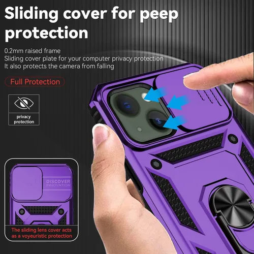 Vista 2 de Funda para iPhone 15, iPhone 15 con funda para cámara y soporte, grado militar, a prueba de golpes, resistente, con soporte magnético