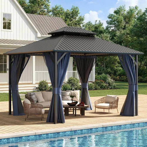 Vista 11 de UDPATIO Gazebo de techo rígido de 10 x 10 pies, para exteriores, resistente Gris