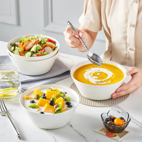 Vista 7 de MALACASA Juego de 4 cuencos de sopa de 35 onzas, cuencos de porcelana blanca, cuencos profundos para cocina, cuencos grandes de cerámica para sopa
