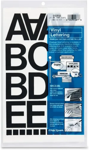 Vista 14 de Chartpak letras y números de capital vinilo autoadhesivo, 1/2 pulgadas de alto, negro, 201 por pack (01010), Blanco