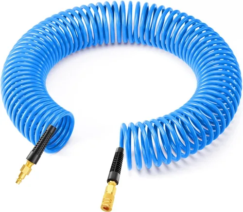 Vista 8 de GASHER Manguera de aire de retroceso de poliuretano de 1/4" x 25FT con restrictor de curva, acoplador rápido industrial de 1/4" y enchufe
