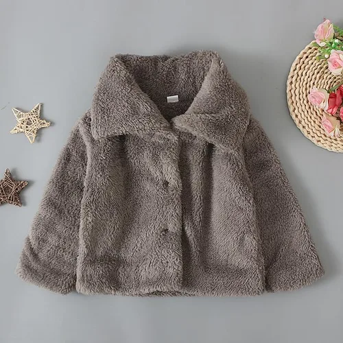 Vista 6 de Abrigos para bebés y niñas chaquetas manga larga cárdigan sólido grueso chaqueta cremallera de felpa abrigo niños