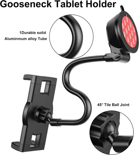 Vista 5 de Soporte para tablet para salpicadero de automóvil, soporte para iPad, cuello de cisne, parabrisas fuerte con ventosa para tabletas de 4.5 a 12.9