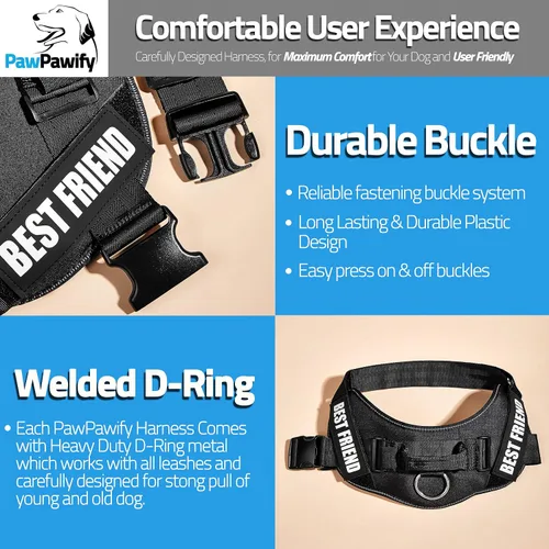 Vista 4 de Arnés personalizado sin tirones para perro con 2 parches personalizados para nombre y teléfono, chaleco reflectante transpirable para mascotas