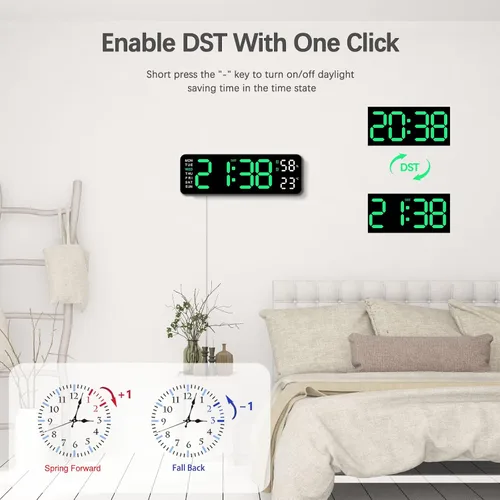 Vista 4 de JoFomp Reloj de pared digital con pantalla grande, relojes de pared LED de 9 pulgadas para decoración de sala de estar, reloj digital