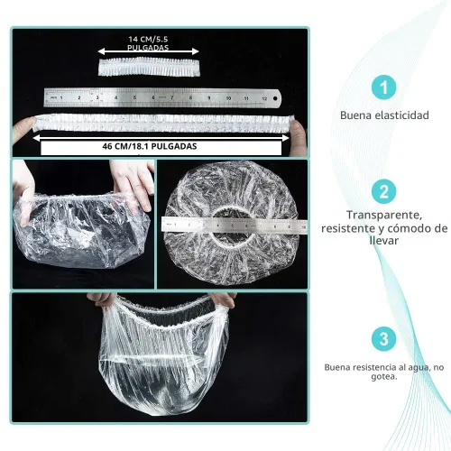 Vista 6 de 30 unidades de gorros de ducha desechables - Gorro de baño multiusos, grueso, elástico, impermeable, transparente, de plástico, para mujeres en spa