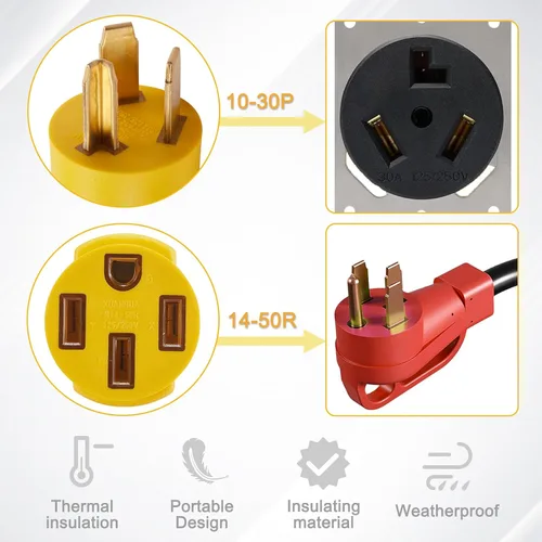 Vista 5 de NEMA 10-30P a 14-50R Adaptador de cargador EV, 30 amperios 3 clavijas enchufe de secadora a 50 amperios 4 clavijas de carga EV, conector antiguo
