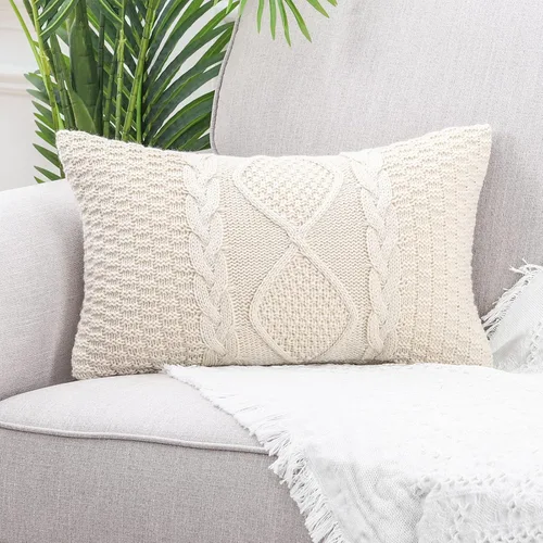 Vista 9 de MANDIOO Fundas de Almohada Decorativas de Algodón Tejido Beige, Fundas de Cojín Suaves y Acogedoras para Exteriores, Fundas de Almohada Modernas