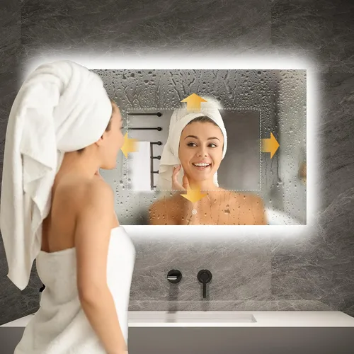 Vista 5 de Espejo de baño LED de 40 x 24 pulgadas con luces, WiFi Smart Bluetooth iluminado espejo de tocador para baño con retroiluminación de 2
