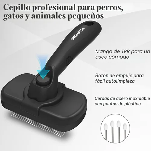 Vista 2 de Swihauk Cepillo Deslizante de Autolimpieza para Perros y Gatos - Cepillo de Desenredado y Aseo Amigable con la Piel para Mascotas con Pelo, Negro