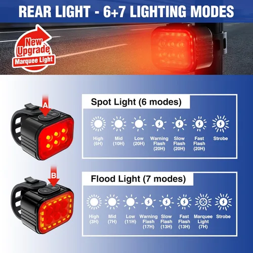 Vista 3 de WORKPRO Juego de luces de bicicleta [8+13 modos], juego de luces recargables para bicicleta ultra brillantes, luces de bicicleta impermeables IP65