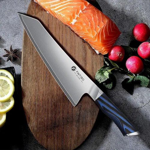 Vista 7 de FINTISO - Cuchillo de chef de 8 pulgadas, cuchillo de cocina de gama alta con mango G10, cuchillo de cocina profesional de acero inoxidable japonés