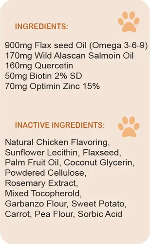 Vista 5 de Masticables suaves para piel y pelaje Omega para perros, quercetina, zinc y biotina para piel y pelaje de perros, suplemento de vitamina E