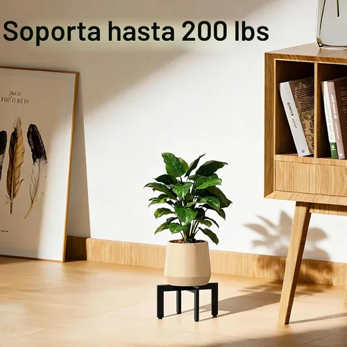 Vista 6 de Soporte para plantas de interior, soporte de metal resistente con forma de cruz con patas ajustables para suelos irregulares, fácil montaje
