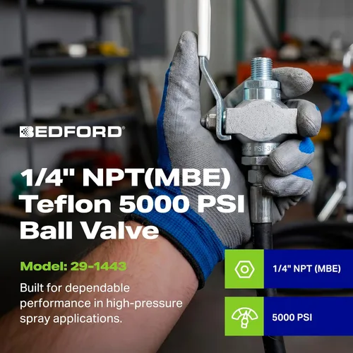 Vista 2 de Bedford Precisión 29-1443 1/4" NPT(MBE) Teflon 5000 PSI válvula de bola, pieza de repuesto para Graco