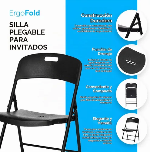 Vista 4 de Oline Silla Plegable, Sillas Plegables de Plástico para Interior y Exterior, Comerciales, Apilables, Plegables, para Invitados, para Eventos