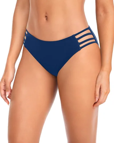 Vista 17 de Tempt Me Parte inferior de bikini con tiras para mujer, cobertura completa, parte inferior de traje de baño, parte inferior de bikini Negro-2