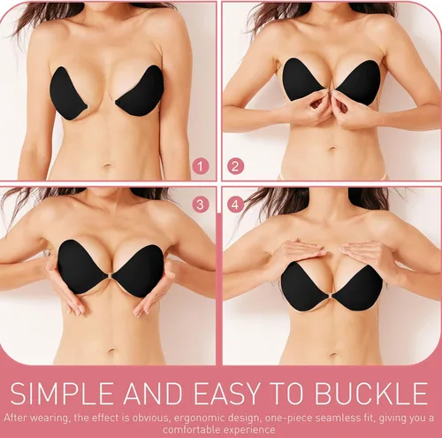 Vista 3 de SEFINEL Sticky Push Up Strapless Bra for Women Invisible Self Adhesive Bra for Backless Dress Reusable Nipple Cover