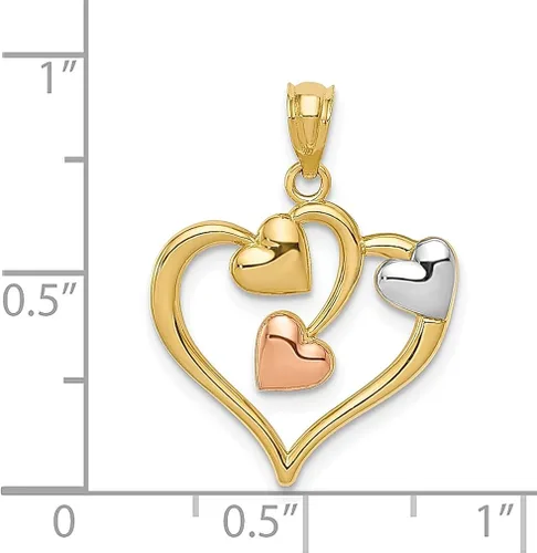 Vista 4 de Collar con dije de corazón blanco de oro amarillo de 14 quilates, dos tonos, amor de múltiples joyas finas para mujeres, regalos para ella