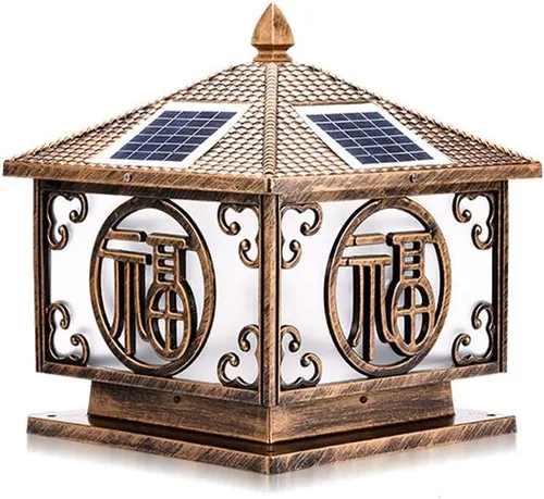 Vista 6 de Luces de poste al aire libre, linterna solar LED vintage de jardín, luz de columna de puerta externa, luz de columna de poste de luz, iluminación