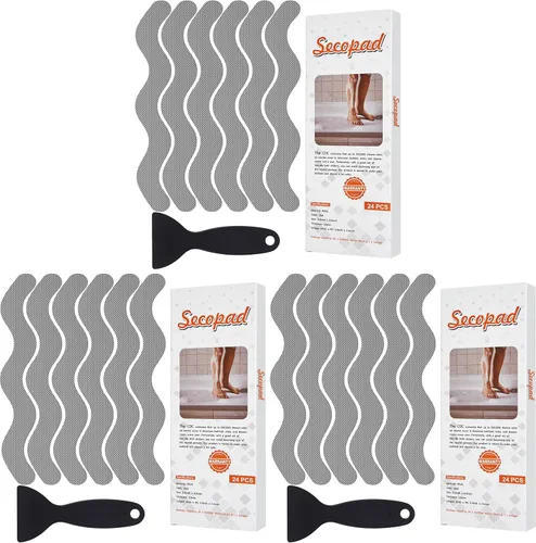 Vista 13 de Secopad 24 calcomanías de ducha antideslizantes con raspador, 0.8 x 8 Negro