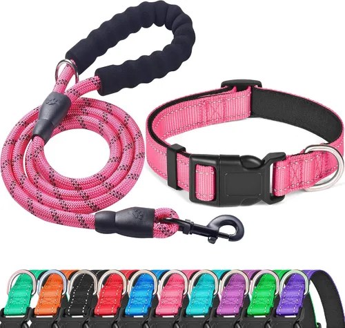 Vista 7 de Ladoogo collar reflectante para perro con acolchado de neopreno suave, collares de nylon transpirables y ajustables para perros pequeños, medianos