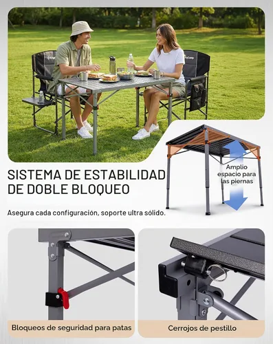 Vista 6 de KingCamp Mesa de camping plegable de 265 libras, mesa de exterior 4P - 42.1 × 27.6 pulgadas - 3 altura ajustable