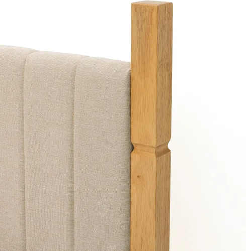 Vista 7 de Yechen Marco de cama de madera de tamaño matrimonial con cabecero, postes de madera maciza y plataforma de pies, no necesita somier, lino beige