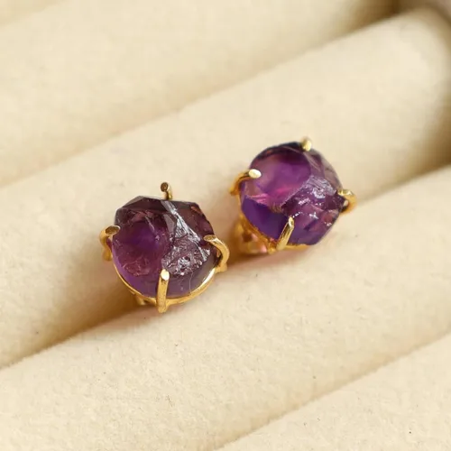 Vista 77 de Gempires Natural Raw Prong Setting Stud Earrings, 8-10 mm Crystals Earring, Handmade Jewelry, Gift for Her