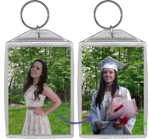 Vista 3 de Llavero de foto Flip Lenticular, transiciones lenticulares personalizadas de una foto a otra mientras la inclinas, Claro
