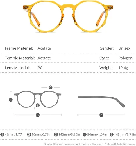 Vista 3 de HEPIDEM Gafas de acetato para hombre marco de anteojos ópticos de miopía redondo retro vintage