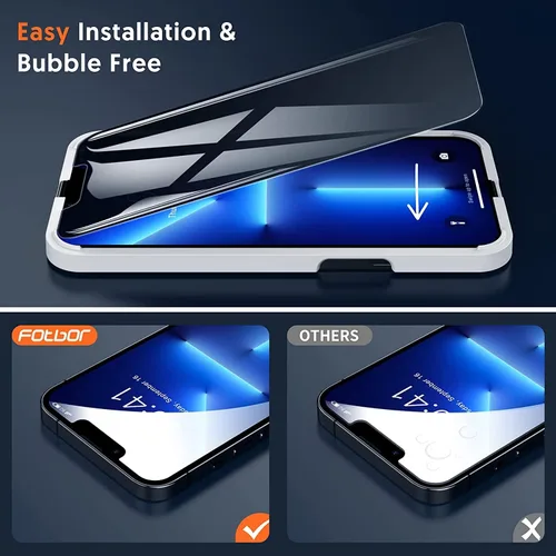 Vista 5 de Fotbor [Paquete de 3+3] Protector de pantalla de privacidad para iPhone 13 Pro Max con protector de lente de cámara, cobertura completa privada