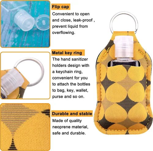 Vista 4 de Duufin Juego de 60 botellas vacías para desinfectante de manos, Colores Variados Including 30 Pcs Vibrant Hand Sanitizer Keychain Holder and 30