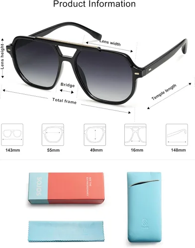 Vista 5 de SOJOS Lentes de sol estilo aviador cuadrados polarizados retro para mujeres y hombres, lentes de sol vintage para mujer y hombre, SJ2283
