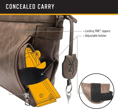 Vista 7 de Browning Women's Concealed Carry Catrina Purse, Premium Holstered Handbag With Safety Locking Option Marrón desteñido