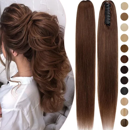 Vista 36 de Rich Choices Extensión de cola de caballo con clip de garra, cabello humano real, una pieza, extensiones de cabello largo Remy para mujer, #18P613
