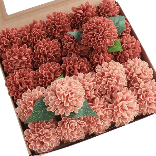 Vista 6 de Floroom Flores Artificiales de Dalia 25 piezas Rosas Falsas de Espuma Negra de Aspecto Real con Tallos para Ramos de Boda DIY Centros de Mesa