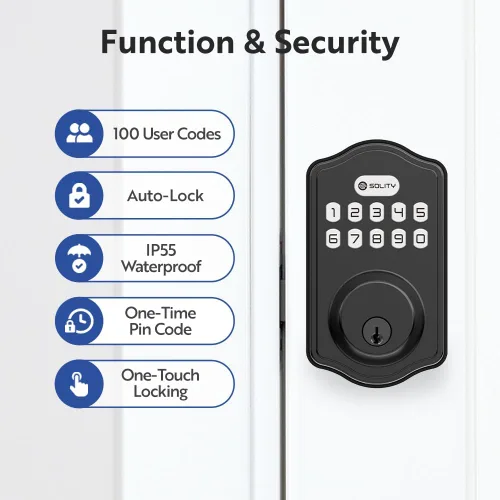 Vista 5 de Solity Cerradura de Perno Digital Inteligente, Entrada sin Llave, Bloqueo Automático, 100 Códigos Personalizados, Fácil Instalación, Teclado