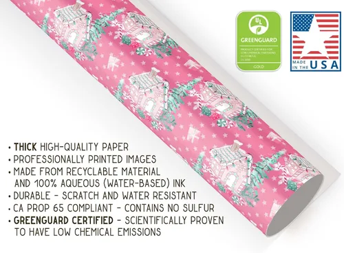 Vista 4 de Hermoso papel de regalo para casa de bastones de caramelo, rosa oscuro, rosa, grueso, papel de regalo de Navidad, turquesa, decoración navideña